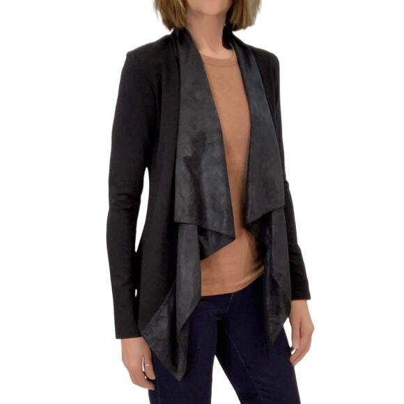 CAbi Owens Cascading Open Front Cardigan Sz XS Black Knit Jacket Moleskin Drape - Picture 2 of 9